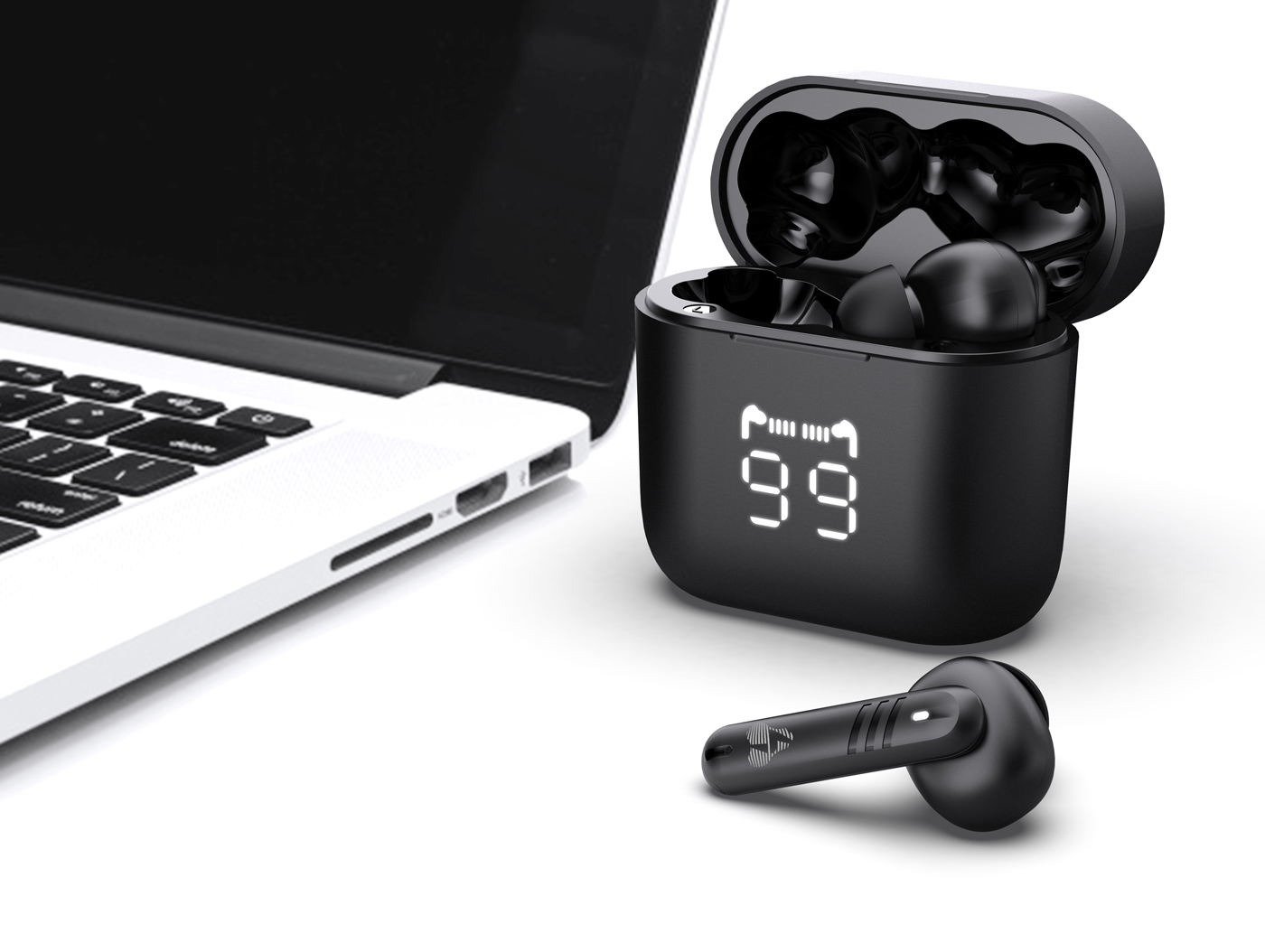 LEDTM earphones με θήκη φόρτισης PT-1227, TWS, ENC, 30/480mAh, μαύρα - Image 6