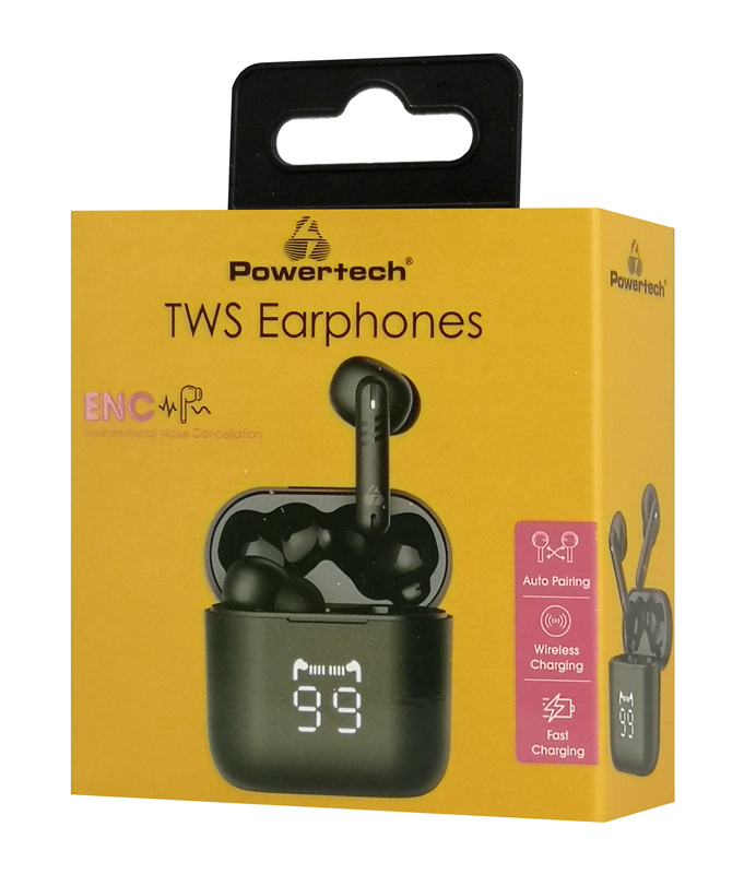 LEDTM earphones με θήκη φόρτισης PT-1227, TWS, ENC, 30/480mAh, μαύρα - Image 8