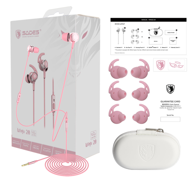 SADES gaming earphones Wings 20 με μικρόφωνο, 3.5mm, Φ12mm, 1.2m, ροζ - Image 6
