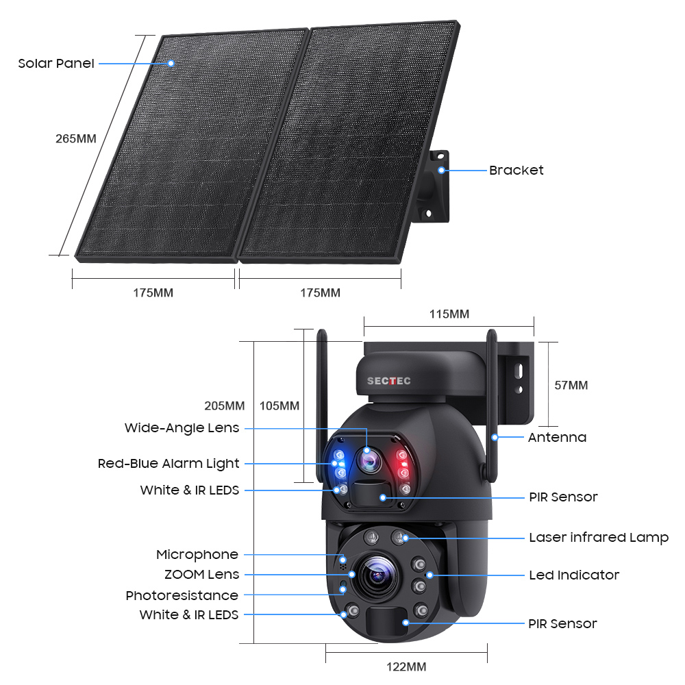 SECTEC smart ηλιακή κάμερα ST-598-6M-4G-20W-EU, 3MP dual lens, 20x zoom, 4G, SD, PTZ - Image 6