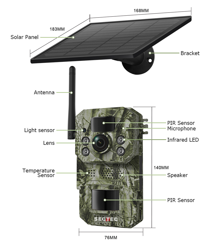 SECTEC smart ηλιακή κάμερα κυνηγού ST-HC809, 3MP, 4G, PIR, SD, IP66 - Image 3
