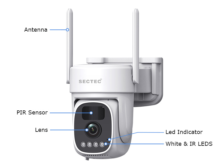 SECTEC σύστημα παρακολούθησης 4x smart ηλιακών καμερών ST-WRK04-EU με hub, 3MP, WiFi, SD, PTZ, IP66 - Image 7