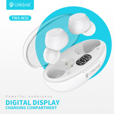 Alternative view of CELEBRAT earphones με θήκη φόρτισης TWS-W32, True Wireless, Φ8mm, λευκά