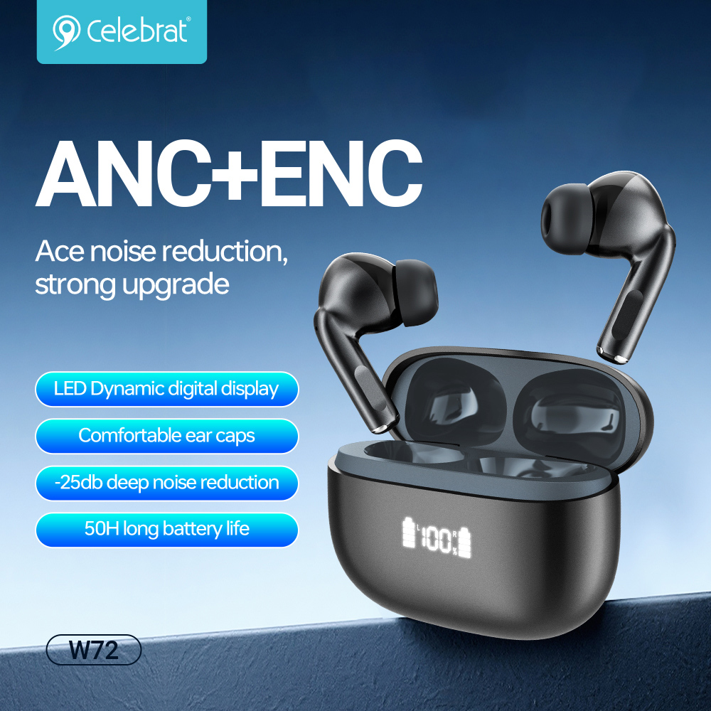 CELEBRAT earphones με θήκη φόρτισης W72, True Wireless, 10mm, 33/380mAh, ANC & ENC, μαύρα - Image 4