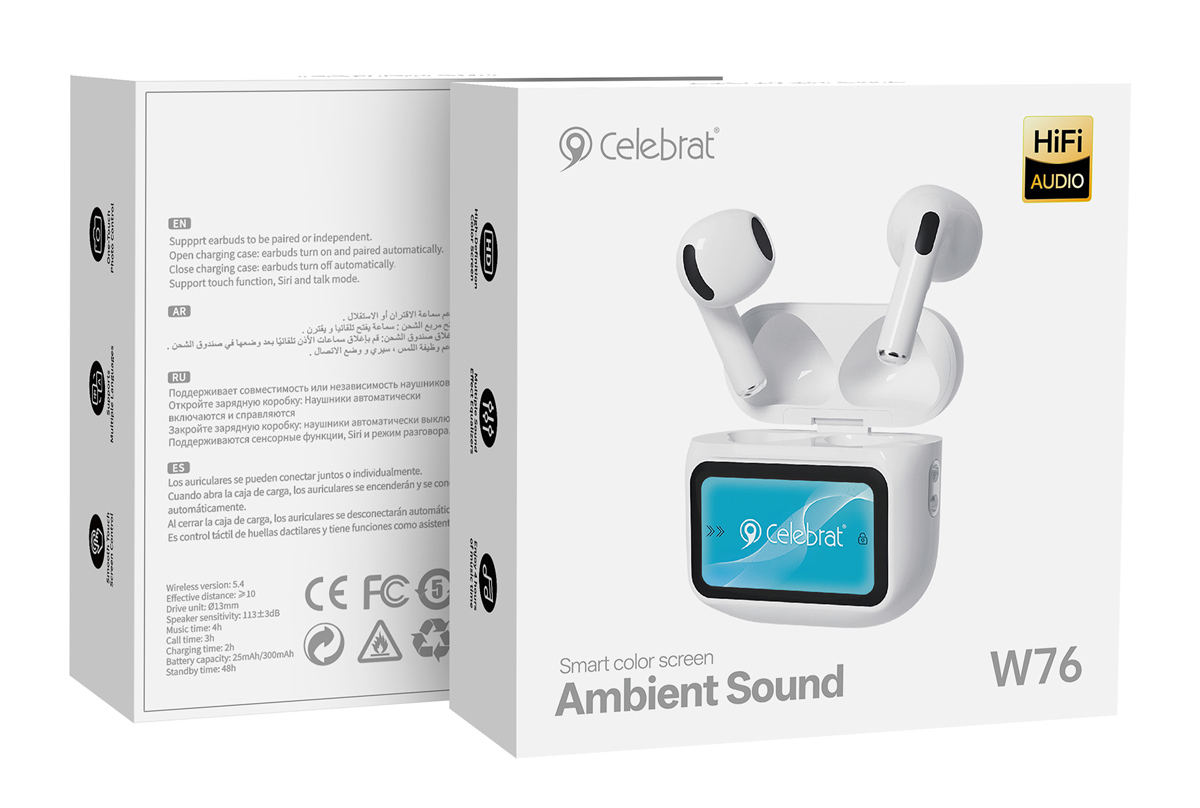 CELEBRAT earphones με θήκη φόρτισης W76, True Wireless, 13mm, 25/300mAh, λευκά - Image 8