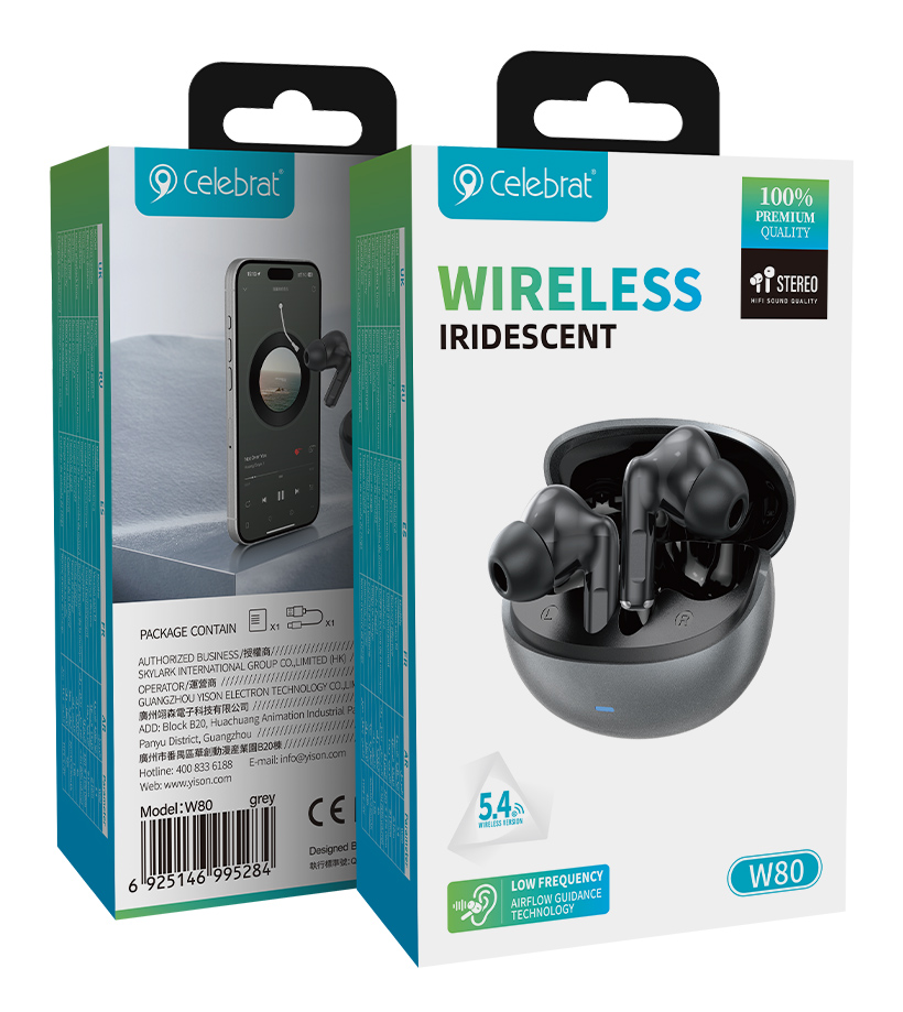 CELEBRAT earphones με θήκη φόρτισης W80, True Wireless, 13mm, 30/230mAh, γκρι - Image 7