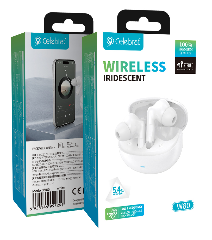 CELEBRAT earphones με θήκη φόρτισης W80, True Wireless, 13mm, 30/230mAh, λευκά - Image 7