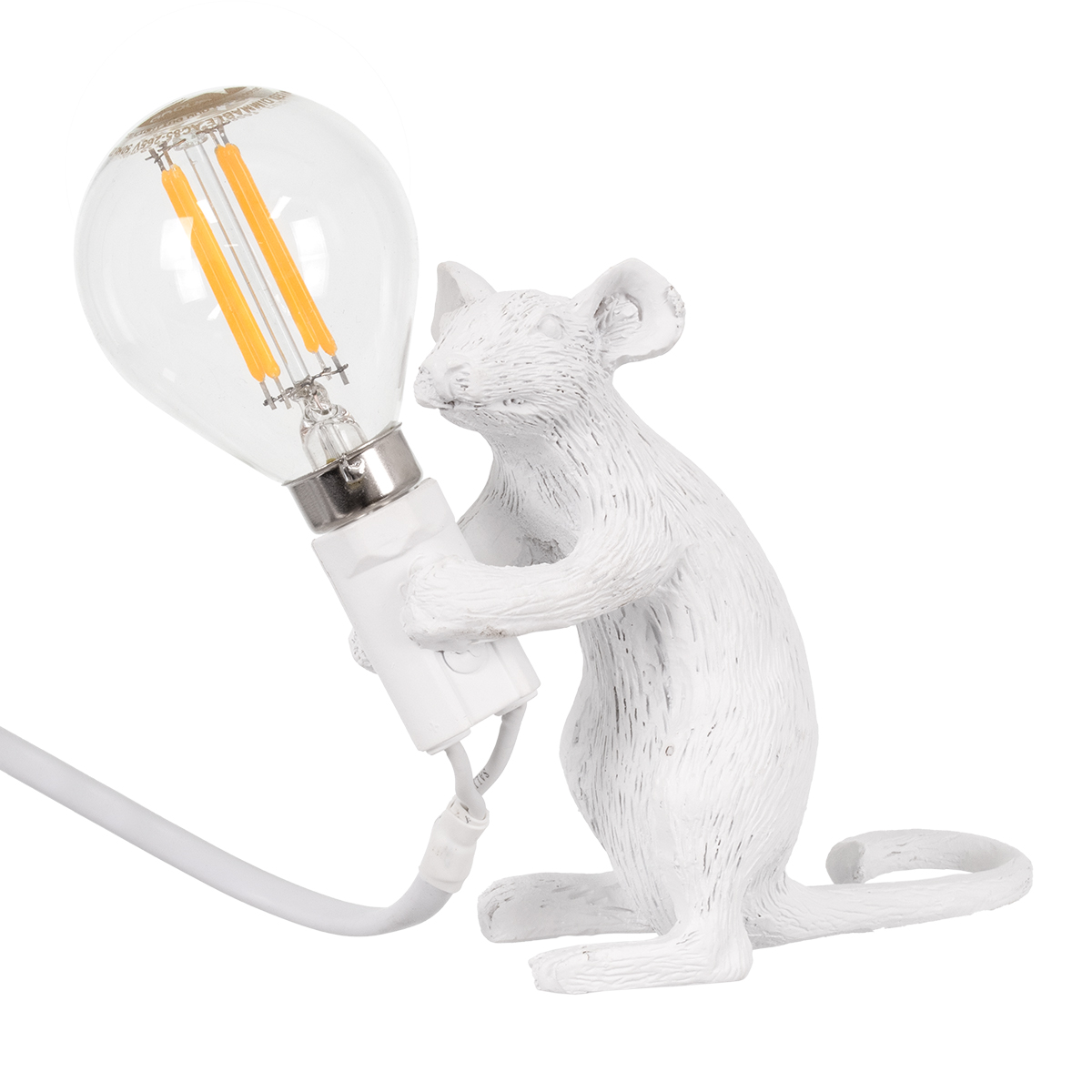 LEDTM® MOUSE 00679 Vintage Επιτραπέζιο Φωτιστικό Πορτατίφ με Ντουί 1 x E12 AC 220-240V IP20 - Λευκό - Μ12 x Π4 x Υ10cm - Image 2