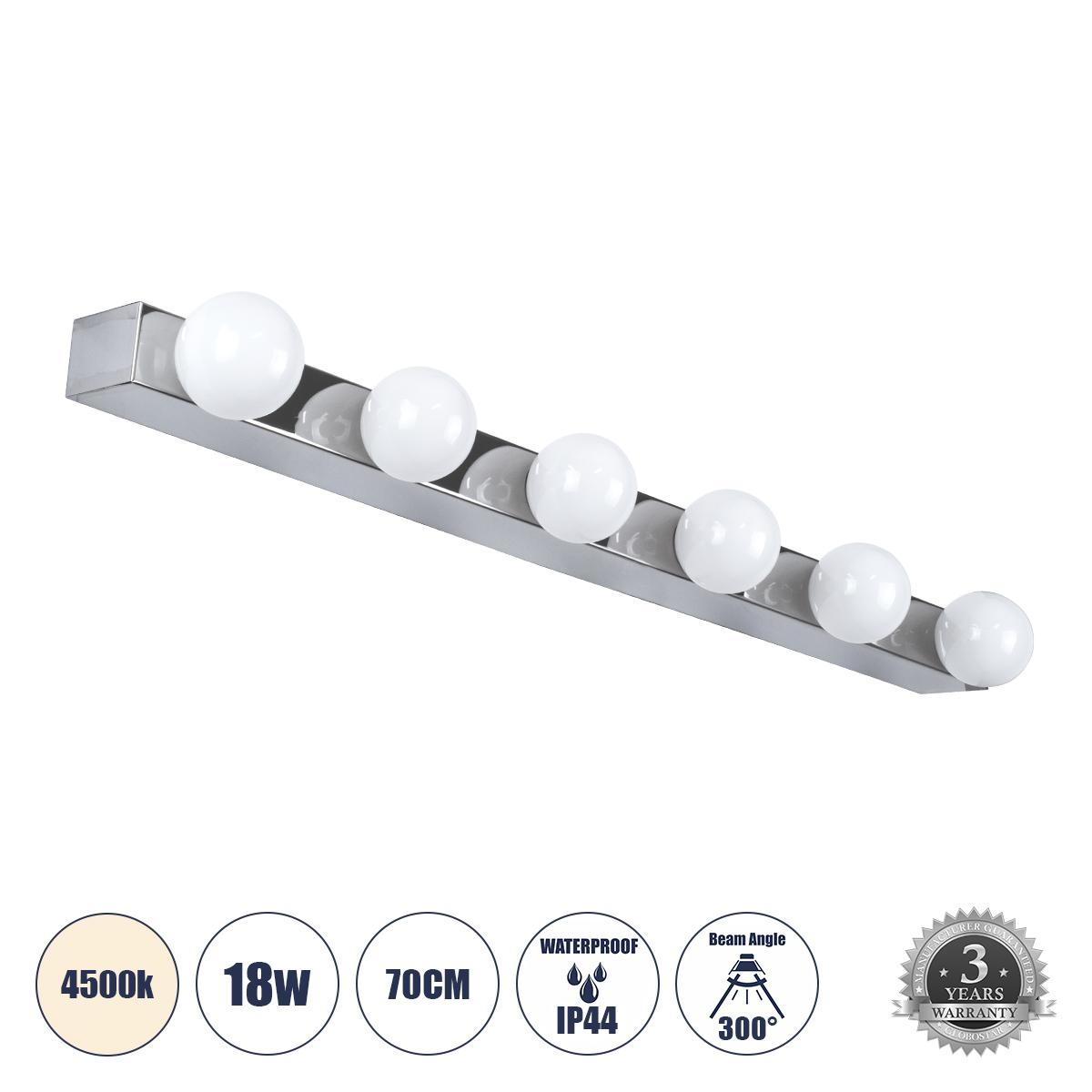 LEDTM® BELLA 60453 Μοντέρνο Φωτιστικό Τοίχου - Απλίκα Καθρέπτη Μπάνιου LED 18W 2052lm 300° AC 220-240V IP44 Φυσικό Λευκό 4500K - Bridgelux COB Chip & TÜV SÜD Driver - Ασημί & Λευκό - Μ70 x Π11 x Υ6cm - 3 Χρόνια Εγγύηση - Image 2