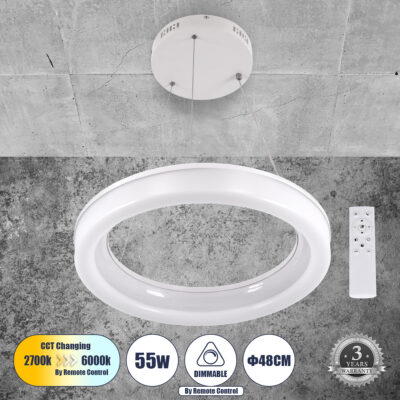 Alternative view of LEDTM® ARIANA 61038 Μοντέρνο Κρεμαστό Φωτιστικό Οροφής LED 55W 6376lm 120° AC 220-240V IP20 Ρυθμιζόμενο Λευκό CCT με Χειριστήριο από 2700K έως 6000K Dimmable - Lumileds SMD Chip - Λευκό Ματ - Μ48 x Π48 x Υ6.5cm - 3 Χρόνια Εγγύηση