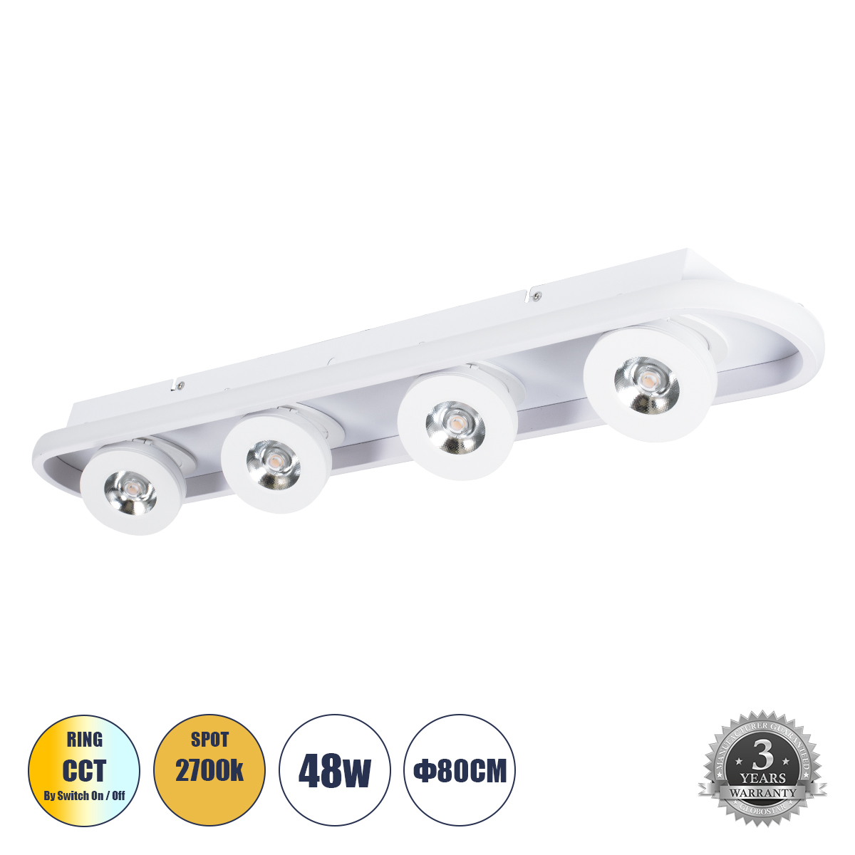 LEDTM® NESPO 61215 Μοντέρνο Φωτιστικό Οροφής LED 48W 5376lm 360° & 45° AC 220-240V IP20 Ρυθμιζόμενο Λευκό CCT με On/Off 2700K/4500K/6000K - Lumileds SMD Chip - Λευκό Ματ - Μ80 x Π13 x Υ6.5cm - 3 Χρόνια Εγγύηση - Image 2