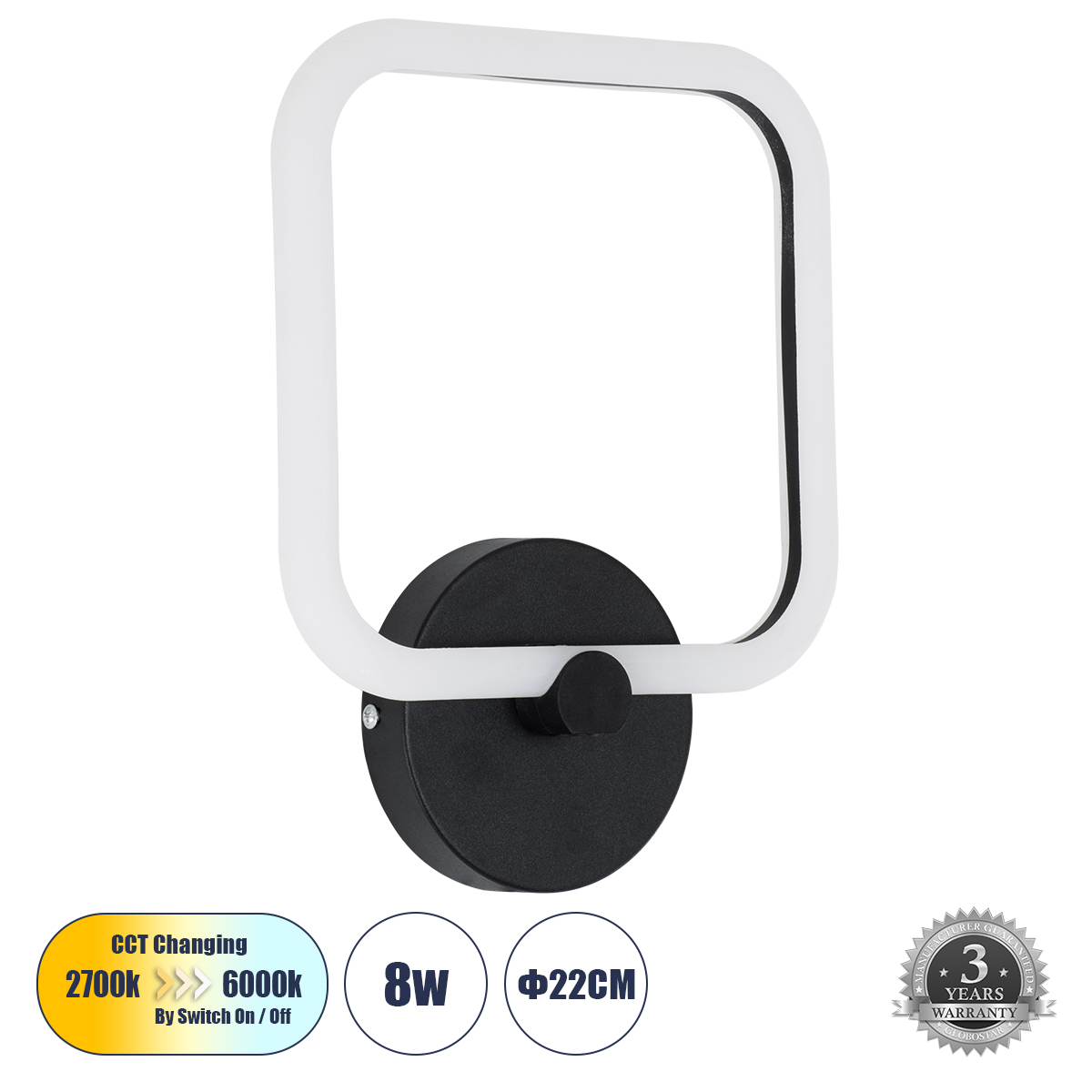 LEDTM® ELIZA 61343 Μοντέρνο Φωτιστικό Τοίχου - Απλίκα LED 8W 960lm 360° AC 220-240V IP20 Ρυθμιζόμενο Λευκό CCT με On/Off 2700K/4500K/6000K - Lumileds SMD Chip - Μαύρο Ματ - Μ22 x Π5 x Υ28.5cm - 3 Χρόνια Εγγύηση - Image 2