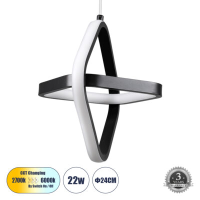 Alternative view of LEDTM® ROSE 61064 Μοντέρνο Κρεμαστό Φωτιστικό Οροφής LED 22W 2640lm 300° AC 220-240V IP20 Ρυθμιζόμενο Λευκό CCT με On/Off 2700K/4500K/6000K - Lumileds SMD Chip - Μαύρο Ματ - Μ24 x Π22 x Υ24cm - 3 Χρόνια Εγγύηση