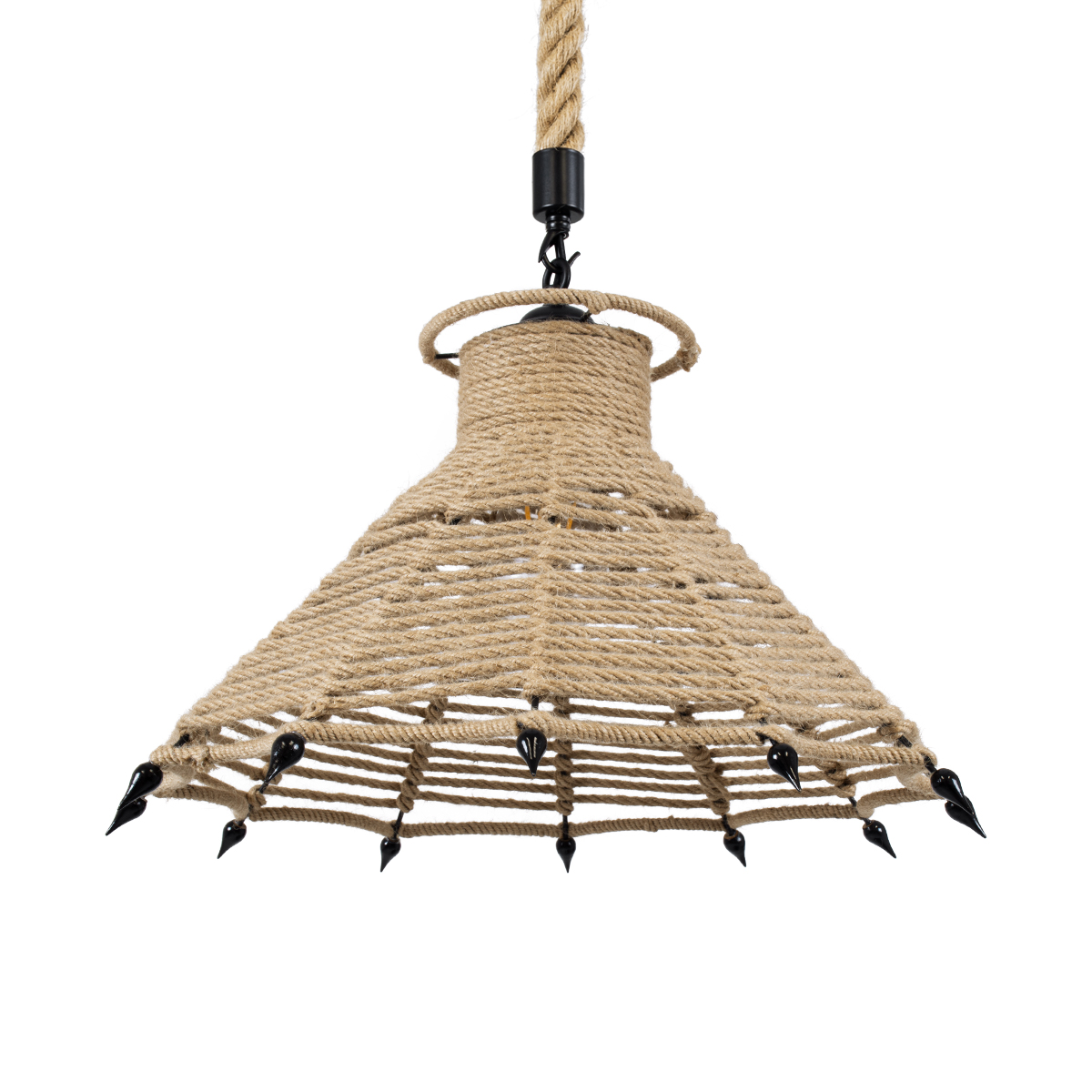 LEDTM® OZERO 01603 Boho Κρεμαστό Φωτιστικό Οροφής με Ντουί 1 x E27 AC 220-240V IP20 - Μπεζ & Μαύρο - Μ41 x Π41 x Y28cm - Image 2