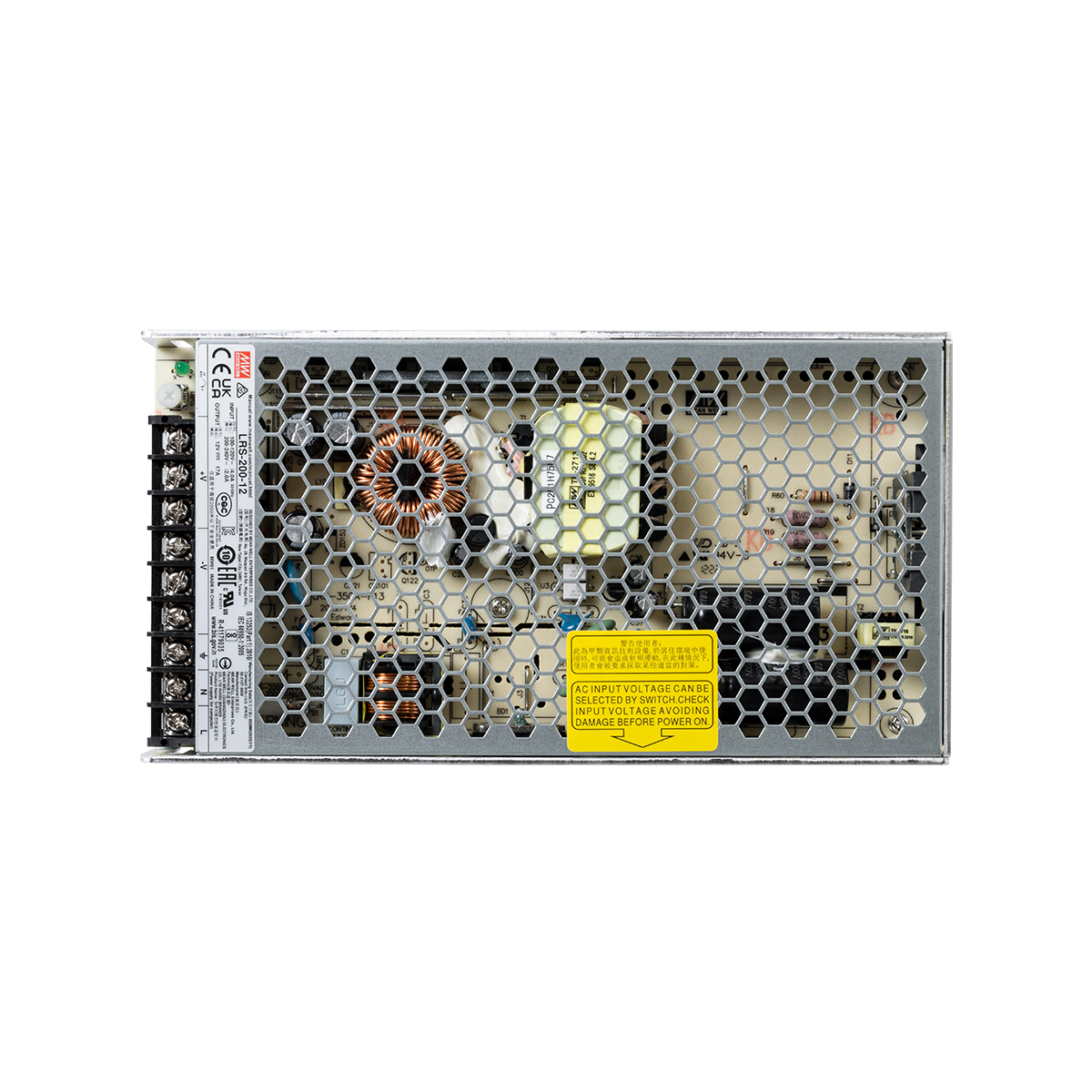 LEDTM® MEANWELL-LRS200-12 90782 Τροφοδοτικό/Μετασχηματιστής PELV 200W 17A DC 12V IP20 - AC 220-240V σε DC 12V / Ρυθμιζόμενo από DC 10.2V έως DC 13.8V - Μ21.5 x Π11.5 x Υ3cm - 3 Χρόνια Εγγύηση - Image 6