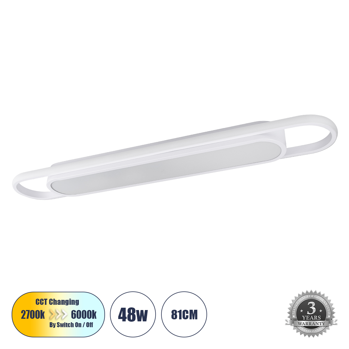 LEDTM® IGOR 61219 Μοντέρνο Φωτιστικό Οροφής LED 48W 5760lm 210° AC 220-240V IP20 Ρυθμιζόμενο Λευκό CCT με On/Off 2700K/4500K/6000K - Lumileds SMD Chip - Λευκό Ματ - Μ81 x Π13 x Υ4.5cm - 3 Χρόνια Εγγύηση - Image 2