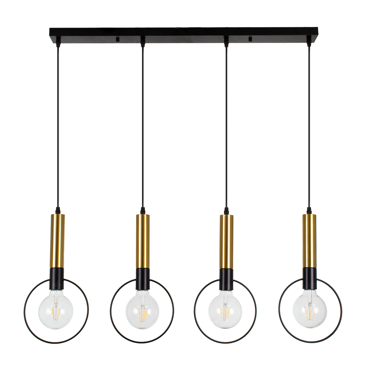 LEDTM® OLVERO 00775 Μοντέρνο Κρεμαστό Φωτιστικό Οροφής με Ντουί 4 x E27 AC 220-240V IP20 - Μαύρο & Χρυσό - Μ90 x Π18 x Y130cm - Image 2