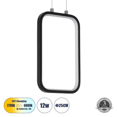 Alternative view of LEDTM® DEROBA 61298 Μοντέρνο Κρεμαστό Φωτιστικό Οροφής LED 12W 1320lm 360° AC 220-240V IP20 Ρυθμιζόμενο Λευκό CCT με On/Off 2700K/4500K/6000K - Lumileds SMD Chip - Μαύρο Ματ - Μ16 x Π1.6 x Υ25.5cm - 3 Χρόνια Εγγύηση