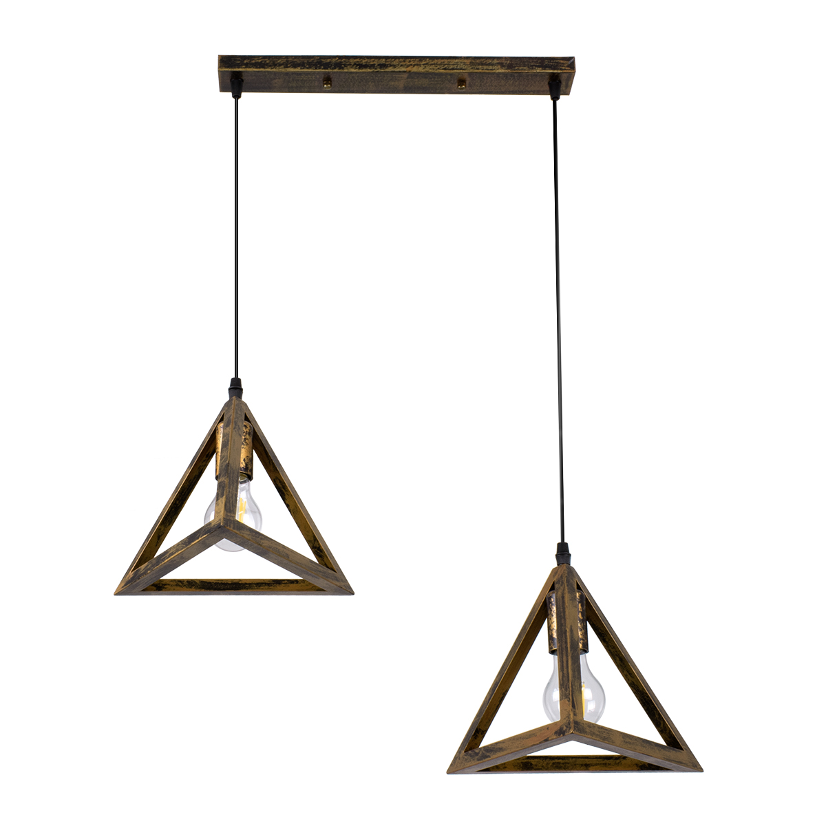 LEDTM® TRIANGLE 00614 Μοντέρνο Κρεμαστό Φωτιστικό Οροφής με Ντουί 2 x E27 AC 220-240V IP20 - Μπρούτζινο - Μ60 x Π22 x Y130cm - Image 2