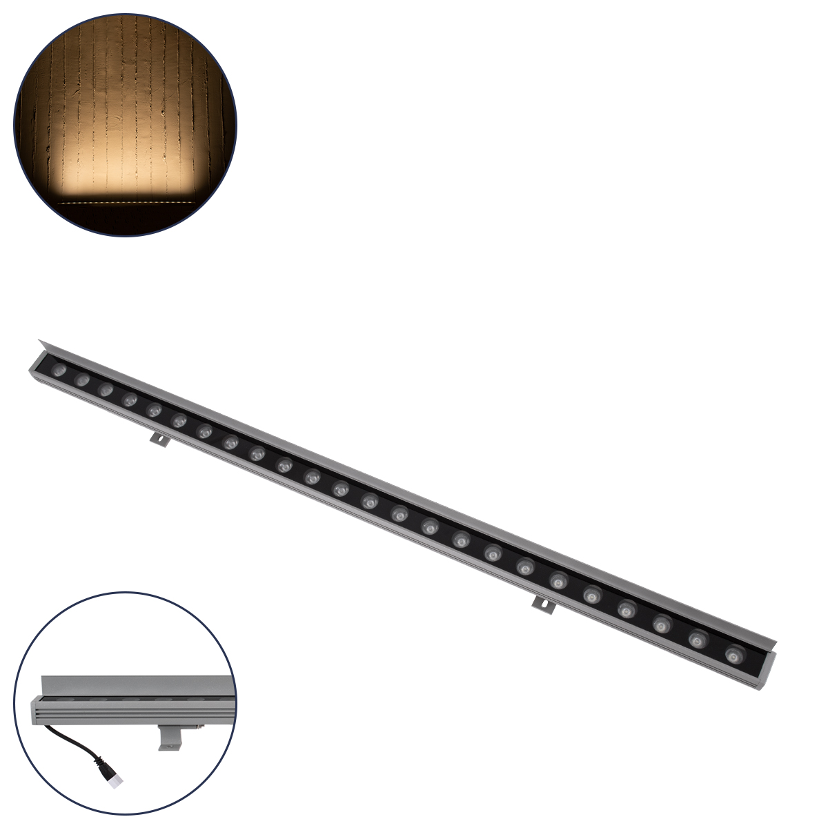 LEDTM® WASHERFAIA 90186 Μπάρα Φωτισμού Wall Washer με Αντιθαμβωτική Γρίλια LED 24W 2640lm 15° DC 24V Αδιάβροχο IP65 Θερμό Λευκό 2700K Dimmable - Bridgelux SMD Chip - Ασημί - Μ100 x Π4 x Υ5.5cm - 3 Χρόνια Εγγύηση - Image 2