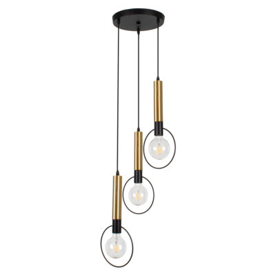 Alternative view of LEDTM® OLVERO 00773 Μοντέρνο Κρεμαστό Φωτιστικό Οροφής με Ντουί 3 x E27 AC 220-240V IP20 - Μαύρο & Χρυσό - Μ30 x Π30 x Y130cm