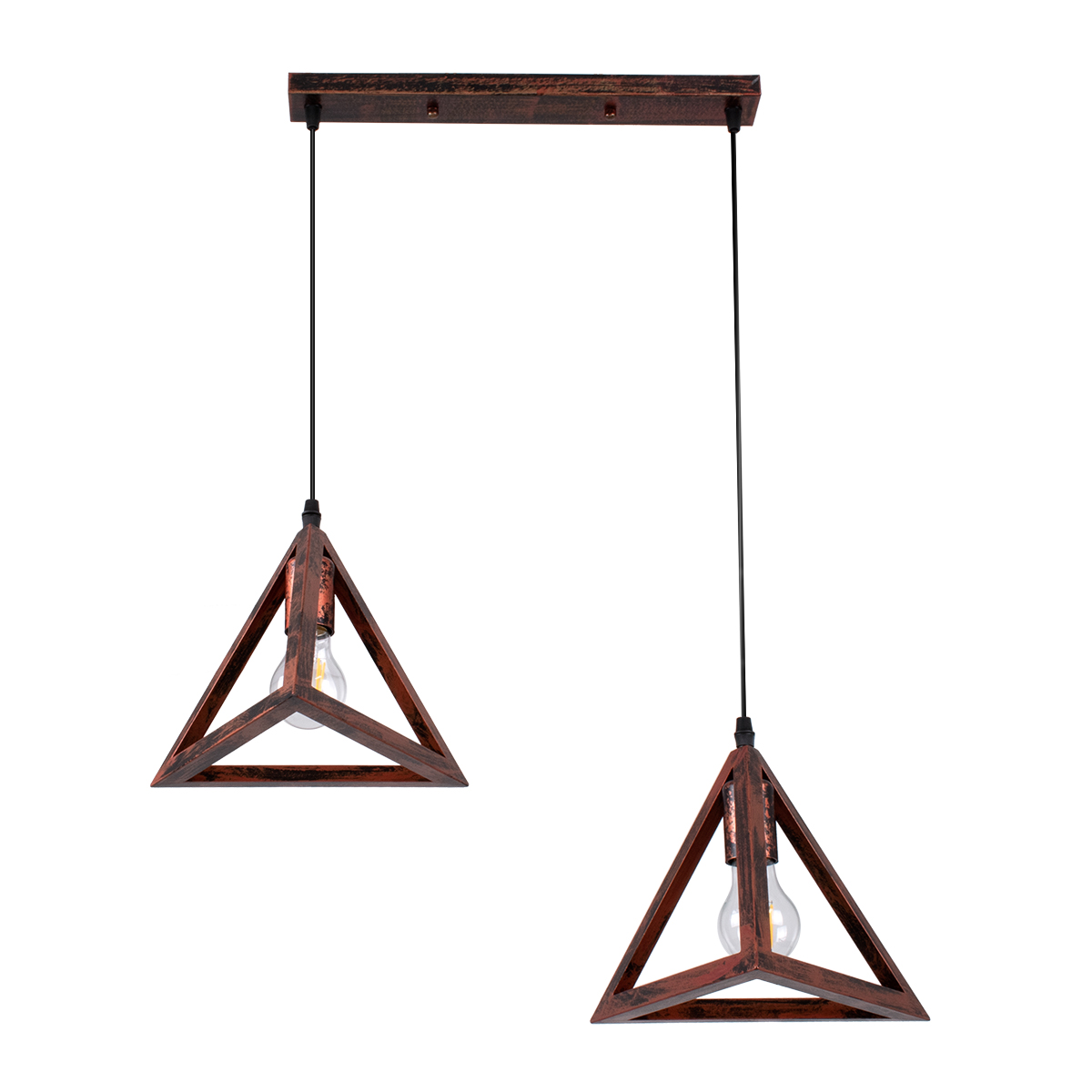 LEDTM® TRIANGLE 00613 Μοντέρνο Κρεμαστό Φωτιστικό Οροφής με Ντουί 2 x E27 AC 220-240V IP20 - Χάλκινο - Μ60 x Π22 x Y130cm - Image 2