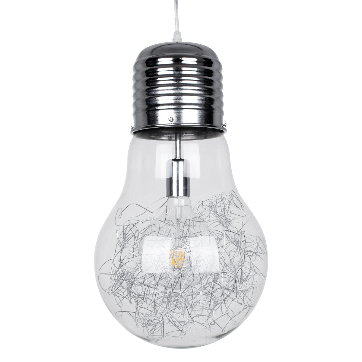 LEDTM® LAMP 01677 Μοντέρνο Κρεμαστό Φωτιστικό Οροφής με Ντουί 1 x E27 AC 220-240V IP20 - Ασημί & Διάφανο - Μ30 x Π30 x Υ52cm - Image 2