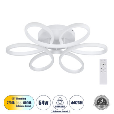 Alternative view of LEDTM® MARGARET 61401 Μοντέρνο Φωτιστικό Οροφής LED 54W 6210lm 360° AC 220-240V IP20 Ρυθμιζόμενο Λευκό CCT με Χειριστήριο από 2700K έως 6000K Dimmable - Lumileds SMD Chip - Λευκό Ματ - Μ57 x Π57 x Υ12cm - 3 Χρόνια Εγγύηση