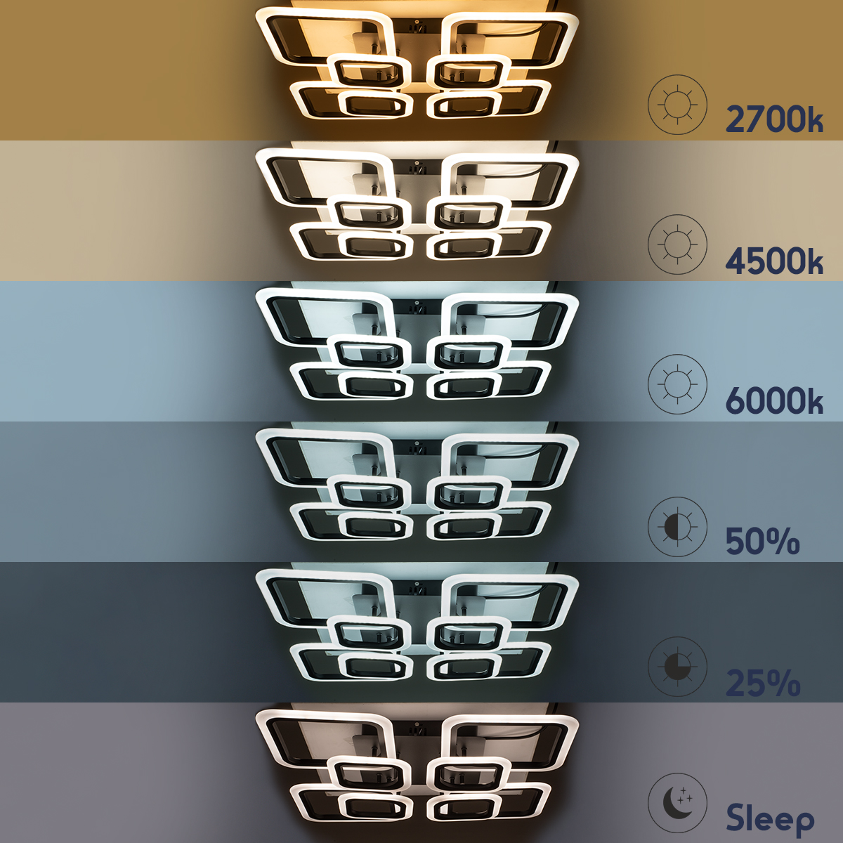 LEDTM® ROYAL-S 61326 Μοντέρνο Φωτιστικό Οροφής LED 135W 16200lm 360° AC 220-240V IP20 Ρυθμιζόμενο Λευκό CCT με Χειριστήριο από 2700K έως 6000K Dimmable - Lumileds SMD Chip - Ασημί Νίκελ - Μ58.5 x Π58.5 x Υ12cm - 3 Χρόνια Εγγύηση - Image 8