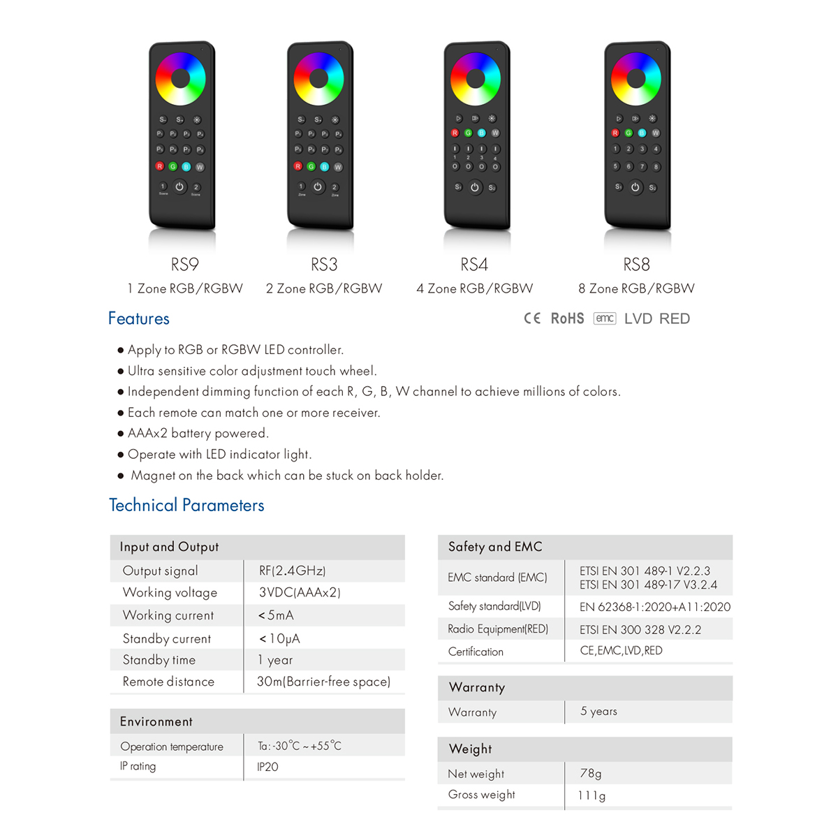 LEDTM® 71563 RS4 SKYDANCE Ασύρματο Χειριστήριο Αφής RF 2.4Ghz 4 Group για όλα τα RGB/RGBW SKYDANCE Controller DC 3V 2 x AAA - IP20 Μαύρο Μ14 x Π5 x Υ1.9cm - 5 Years Warranty - Image 8