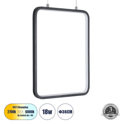 Alternative view of LEDTM® NEROBA 61302 Μοντέρνο Κρεμαστό Φωτιστικό Οροφής LED 18W 1980lm 360° AC 220-240V IP20 Ρυθμιζόμενο Λευκό CCT με On/Off 2700K/4500K/6000K - Lumileds SMD Chip - Μαύρο Ματ - Μ29 x Π2 x Υ36cm - 3 Χρόνια Εγγύηση