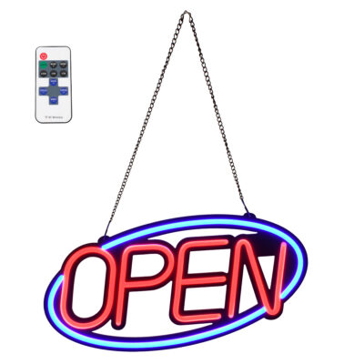 Alternative view of LEDTM® 85860 Φωτιστικό Ταμπέλα Φωτεινή Επιγραφή NEON LED Σήμανσης Animated Ovale OPEN 30W AC 230V με Διακόπτη On/Off και Ασύρματο Χειριστήριο IR Μπλε - Κόκκινο