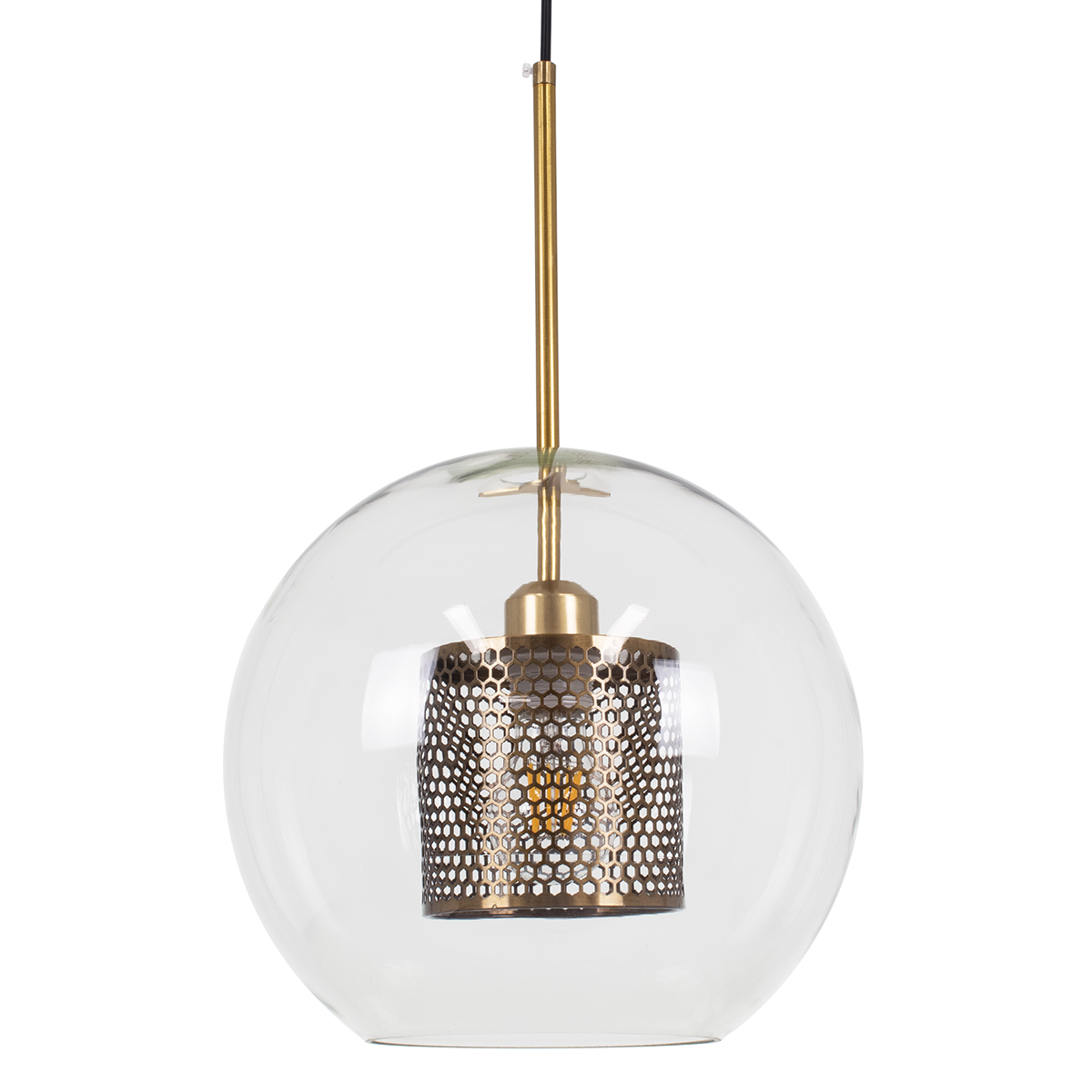 LEDTM® AVERY 00740 Μοντέρνο Κρεμαστό Φωτιστικό Οροφής με Ντουί 1 x E27 AC 220-240V IP20 - Διάφανο & Χρυσό - Μ30 x Π30 x Υ48cm - Image 2