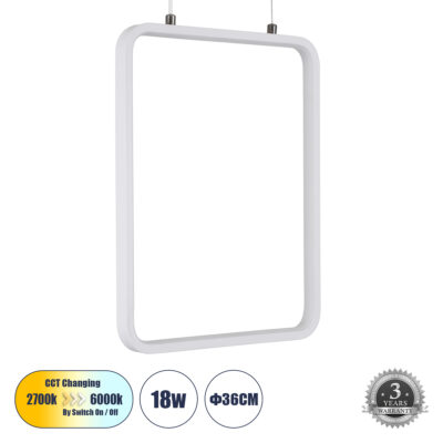 Alternative view of LEDTM® NEROBA 61303 Μοντέρνο Κρεμαστό Φωτιστικό Οροφής LED 18W 1980lm 360° AC 220-240V IP20 Ρυθμιζόμενο Λευκό CCT με On/Off 2700K/4500K/6000K - Lumileds SMD Chip - Λευκό Ματ - Μ29 x Π2 x Υ36cm - 3 Χρόνια Εγγύηση