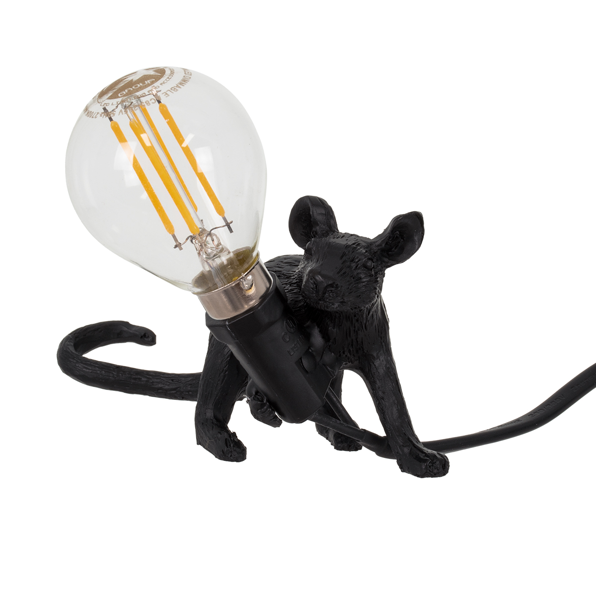 LEDTM® MOUSE 00675 Vintage Επιτραπέζιο Φωτιστικό Πορτατίφ με Ντουί 1 x E12 AC 220-240V IP20 - Μαύρο - Μ13 x Π4 x Υ7cm - Image 2