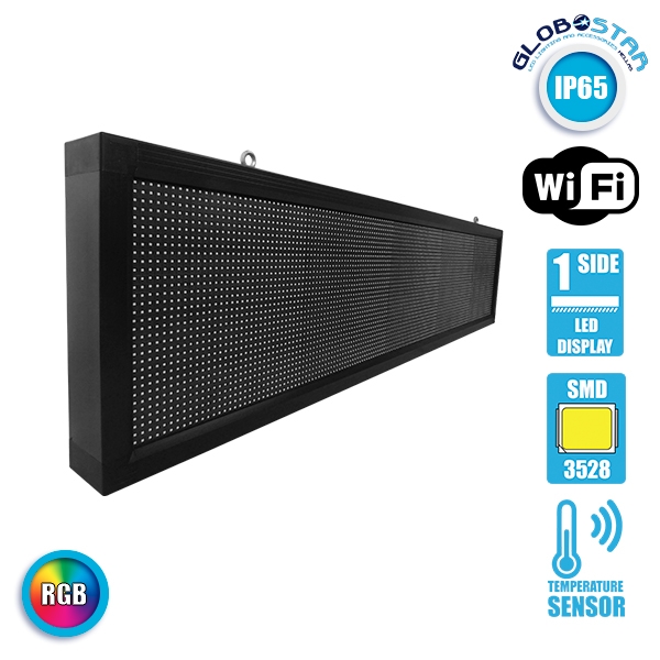 LEDTM® DISPLAY 90285 Κυλιόμενη Ψηφιακή Επιγραφή 160x32cm P10 Μονής Όψης LED AC 220-240V Αδιάβροχο IP65 RGB - WiFi Control μέσω FK APP - Αισθητήρας Θερμοκρασίας & Υγρασίας - Μ168 x Π9 x Υ40cm - 2 Χρόνια Εγγύηση - Image 3