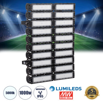 Alternative view of LEDTM® GOLIATH 90105 Προβολέας για Γήπεδα Tennis & Ποδοσφαίρου 5x5 LED 1000W 150000lm 75°x135° SDCM<5 Fish Eye Lens AC 220-240V Αδιάβροχο IP65 IK08 Φυσικό Λευκό 5000K - Lumileds SMD Chip & Mean Well Driver - Μαύρο Ματ - Μ62 x Π22 x Υ90cm - 5 Χρόνια Εγγύηση