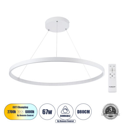 Alternative view of LEDTM® DIAMOND 61521 Μοντέρνο Κρεμαστό Φωτιστικό Οροφής LED 67W 7504lm 360° AC 220-240V IP20 Ρυθμιζόμενο Λευκό CCT με Χειριστήριο από 2700K έως 6000K Dimmable - Lumileds SMD Chip - Λευκό Ματ - Μ80 x Π80 x Υ110cm - 3 Χρόνια Εγγύηση