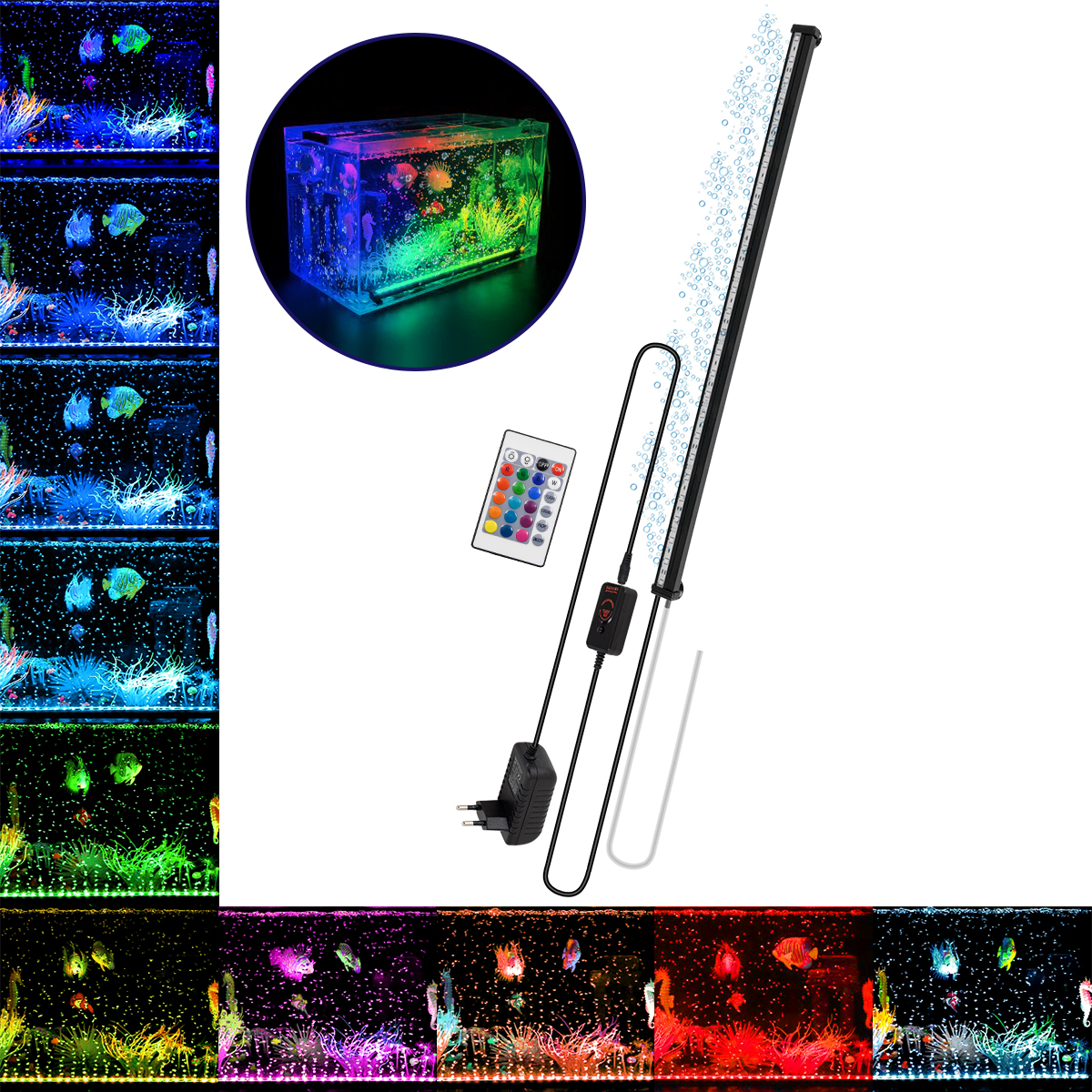 LEDTM® AQUARIUS 79677 Φωτιστικό Ενυδρείου με Οξυγονωτή & IR Ασύρματο Χειριστήριο LED 24W 1200lm 180° AC 220-240V Αδιάβροχο IP65 Πολύχρωμο RGB Dimmable - Sanan SMD Chip - Μαύρο - Μ67 x Π2.8 x Υ1.3cm - 2 Χρόνια Εγγύηση - Image 2