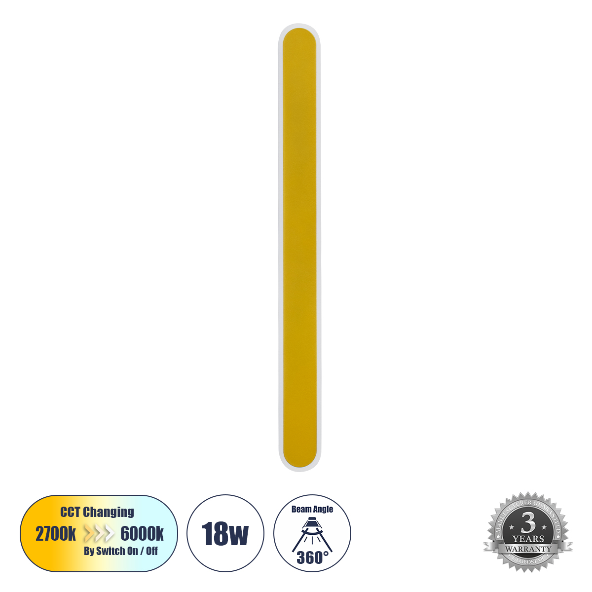 LEDTM® HOUSTON 61348 Μοντέρνο Φωτιστικό Τοίχου - Απλίκα LED 18W 1800lm 360° AC 220-240V IP20 Ρυθμιζόμενο Λευκό CCT με On/Off 2700K/4500K/6000K - Lumileds SMD Chip - Χρυσό Βούρτσας - Μ6 x Π3 x Υ60cm - 3 Χρόνια Εγγύηση - Image 2