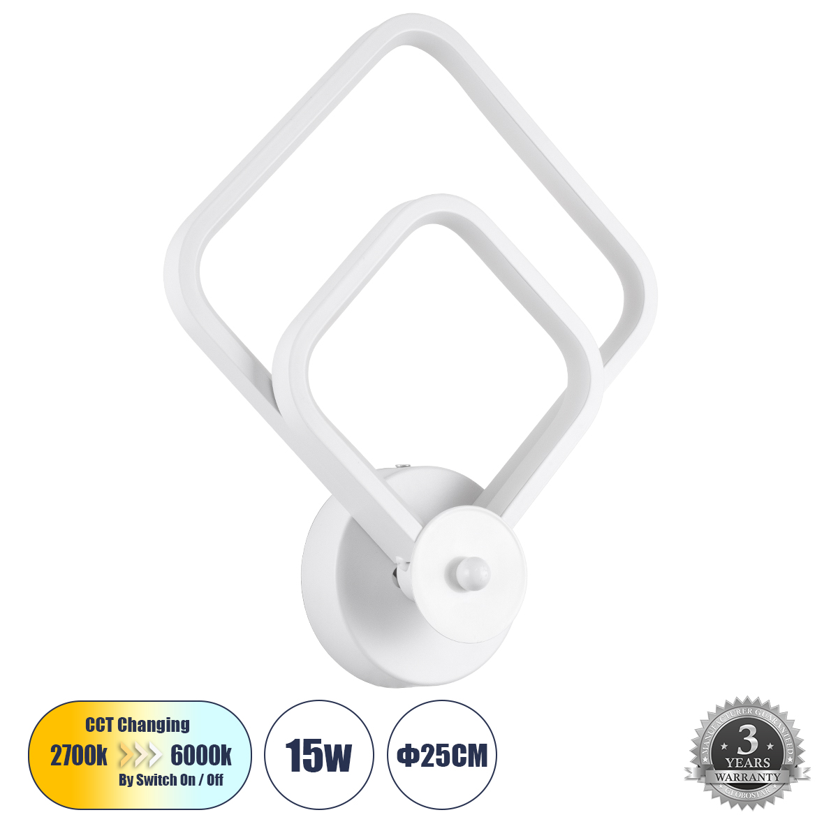 LEDTM® ANNA 61086 Μοντέρνο Φωτιστικό Τοίχου - Απλίκα LED 15W 1800lm 300° AC 220-240V IP20 Ρυθμιζόμενο Λευκό CCT με On/Off 2700K/4500K/6000K - Lumileds SMD Chip - Λευκό Ματ - Μ25 x Π8 x Υ30cm - 3 Χρόνια Εγγύηση - Image 2