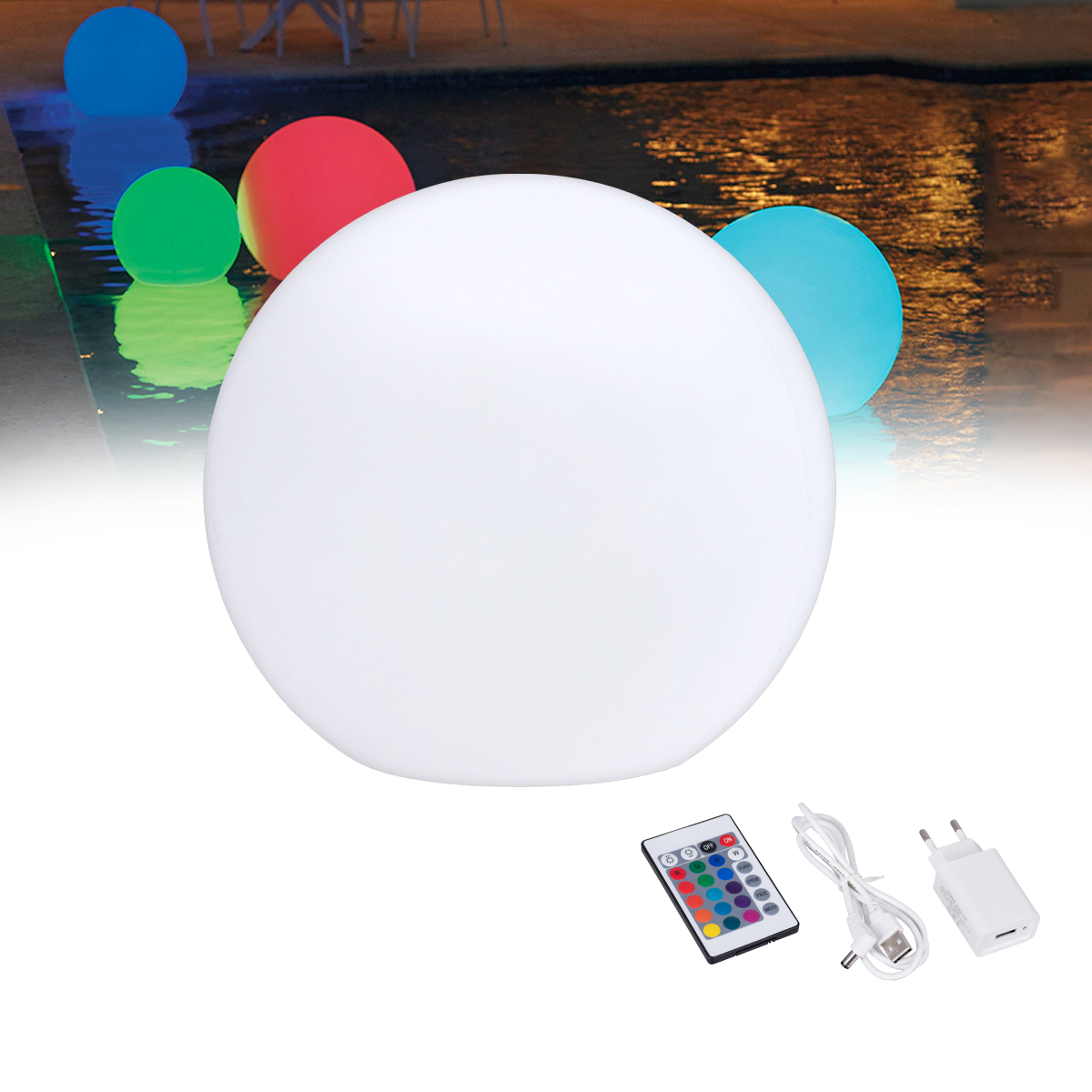 LEDTM® GARDENGLOW 85824 Μοντέρνο Φωτιστικό Κήπου Μπάλα με IR Ασύρματο Χειριστήριο LED 5W 250lm 360° DC 5V με USB-C με Επαναφορτιζόμενη Μπαταρία Li-ion 3.7V 2x18650 1400mAh Αδιάβροχο IP54 Πολύχρωμο RGBW Dimmable - Sanan SMD Chip - Γαλακτερό Λευκό - Μ24 x Π24 x Υ24cm - 2 Χρόνια Εγγύηση - Image 2