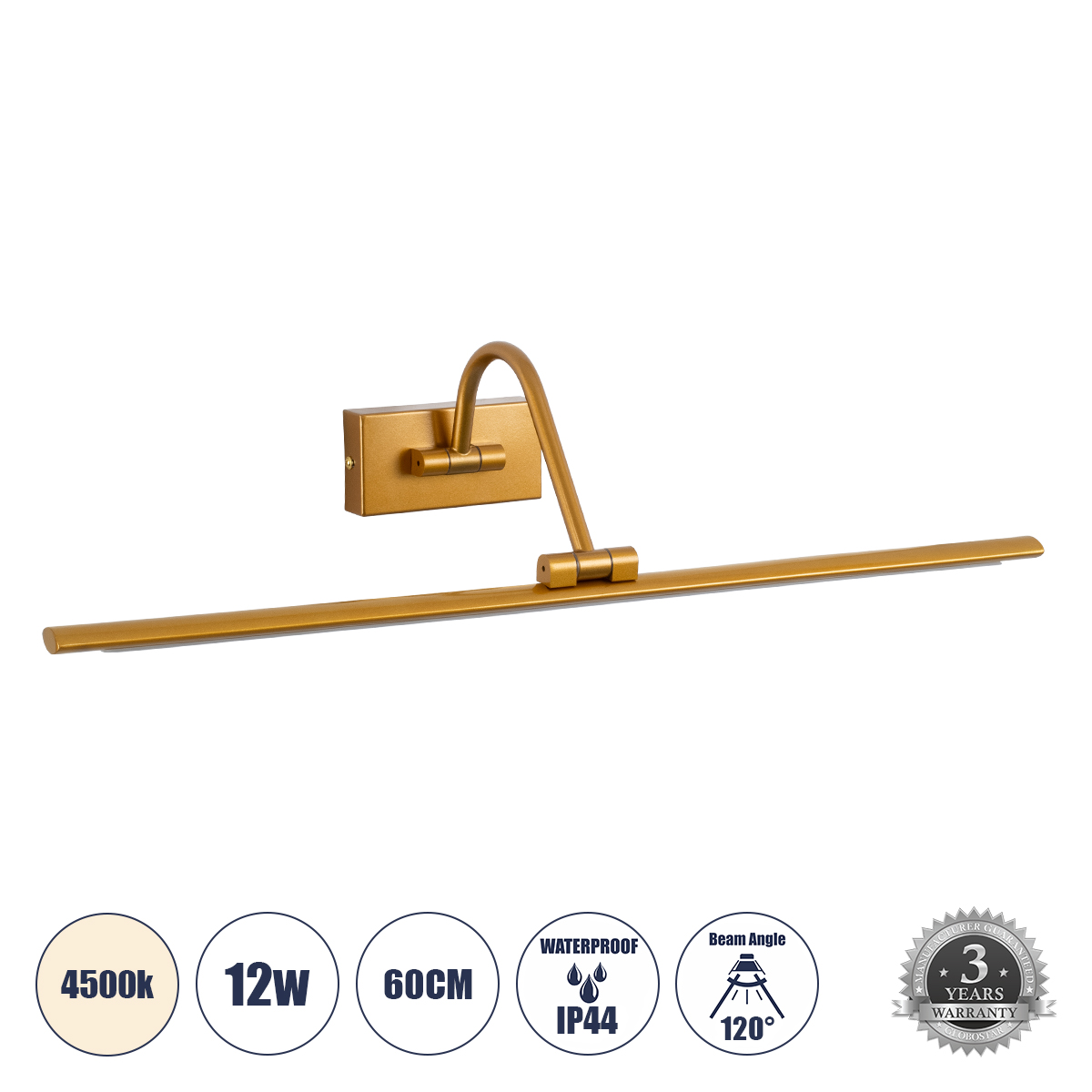 LEDTM® MIRA 60435 Μοντέρνο Φωτιστικό Τοίχου - Απλίκα Καθρέπτη Μπάνιου LED 12W 1400lm 120° AC 220-240V IP44 Φυσικό Λευκό 4500K - Lumileds SMD Chip & TÜV SÜD Driver - Χάλκινο - Μ60 x Π20 x Υ13cm - 3 Χρόνια Εγγύηση - Image 2