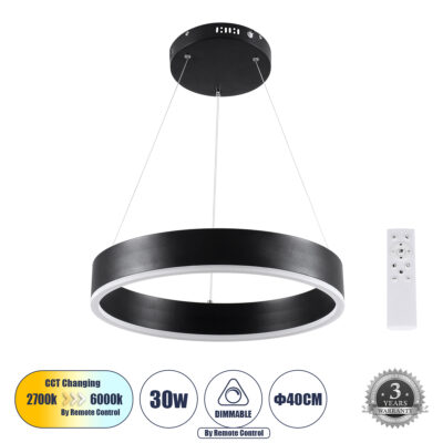 Alternative view of LEDTM® VENOM 61173 Μοντέρνο Κρεμαστό Φωτιστικό Οροφής LED 30W 3513lm 120° AC 220-240V IP20 Ρυθμιζόμενο Λευκό CCT με Χειριστήριο από 2700K έως 6000K Dimmable - Lumileds SMD Chip - Μαύρο Ματ - Μ40 x Π40 x Υ6.5cm - 3 Χρόνια Εγγύηση