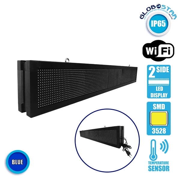LEDTM® DISPLAY 90313 Κυλιόμενη Ψηφιακή Επιγραφή P10 Διπλής Όψης LED AC 220-240V Αδιάβροχο IP65 Μπλε - WiFi Control μέσω FK APP - Αισθητήρας Θερμοκρασίας & Υγρασίας - Μ168 x Π12 x Υ24cm - 2 Χρόνια Εγγύηση - Image 3