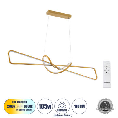 Alternative view of LEDTM® DOLORES 61282 Μοντέρνο Κρεμαστό Φωτιστικό Οροφής LED 105W 11760lm 300° AC 220-240V IP20 Ρυθμιζόμενο Λευκό CCT με Χειριστήριο από 2700K έως 6000K Dimmable - Lumileds SMD Chip - Χρυσό Βούρτσας - Μ110 x Π17 x Υ17.5cm - 3 Χρόνια Εγγύηση