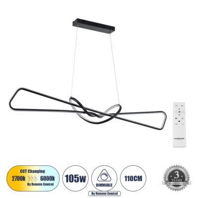 Alternative view of LEDTM® DOLORES 61279 Μοντέρνο Κρεμαστό Φωτιστικό Οροφής LED 105W 11760lm 300° AC 220-240V IP20 Ρυθμιζόμενο Λευκό CCT με Χειριστήριο από 2700K έως 6000K Dimmable - Lumileds SMD Chip - Μαύρο Ματ - Μ110 x Π17 x Υ17.5cm - 3 Χρόνια Εγγύηση