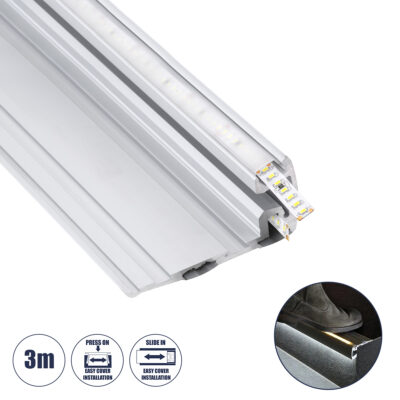 Alternative view of LEDTM® STAIR-PROFILE 70842-3M Προφίλ Αλουμινίου - Βάση & Ψύκτρα Ταινίας LED με Λευκό Γαλακτερό Κάλυμμα - Χρήση σε Σκαλοπάτια - Πατητό Κάλυμμα - Ασημί - 3 Μέτρα - Μ300 x Π8 x Υ3.2cm