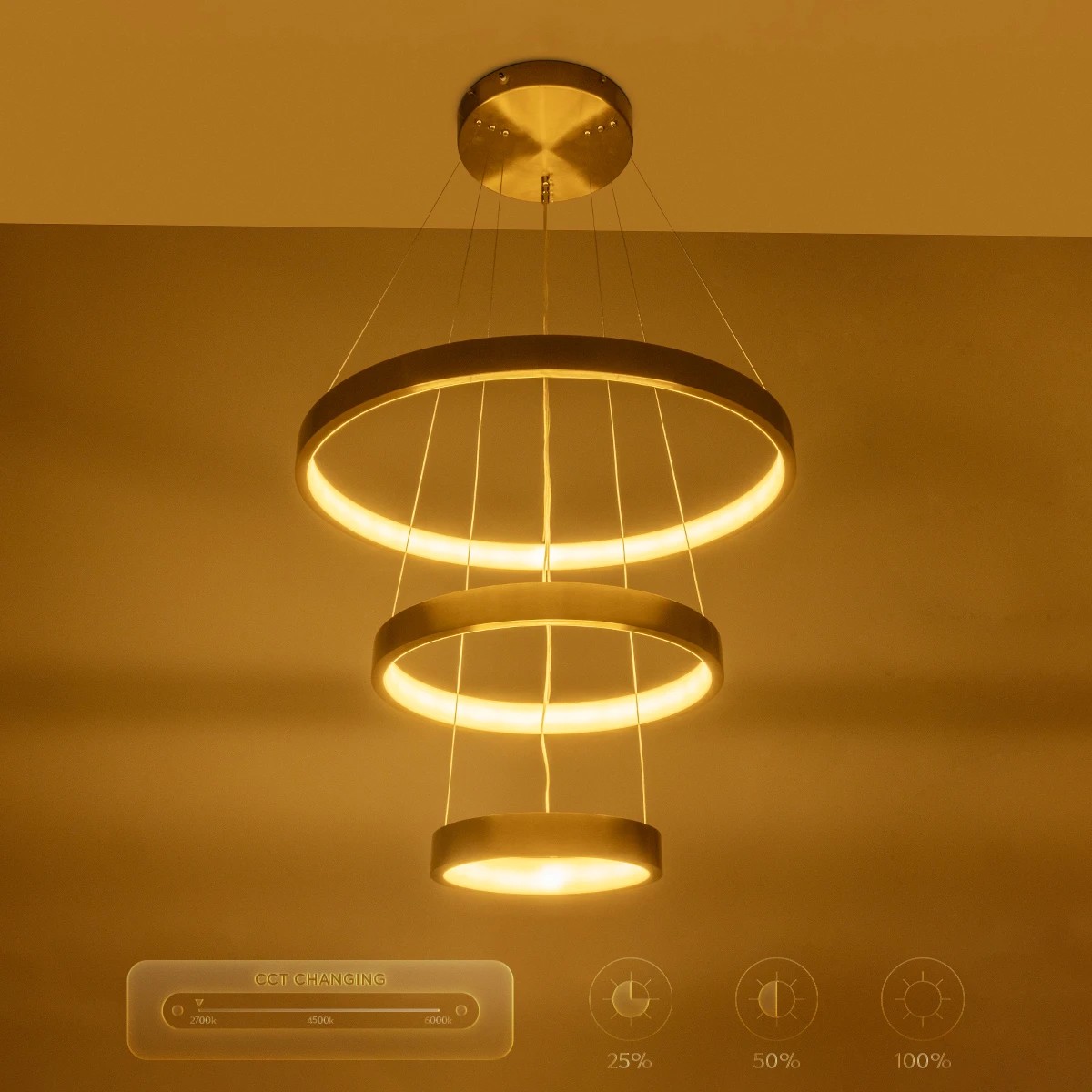 kelvo® NEMESIS KLV-101-0219-V2 Κρεμαστό Φωτιστικό Οροφής LED 100W 10000lm 180° AC 220-240V IP20 Ρυθμιζόμενο Λευκό CCT με Χειριστήριο από 2700K έως 6000K Dimmable - Lumileds SMD Chip - Χρυσό Πλατίνα - Μ60 x Π60 x Υ60cm - 3 Χρόνια Εγγύηση - Image 13