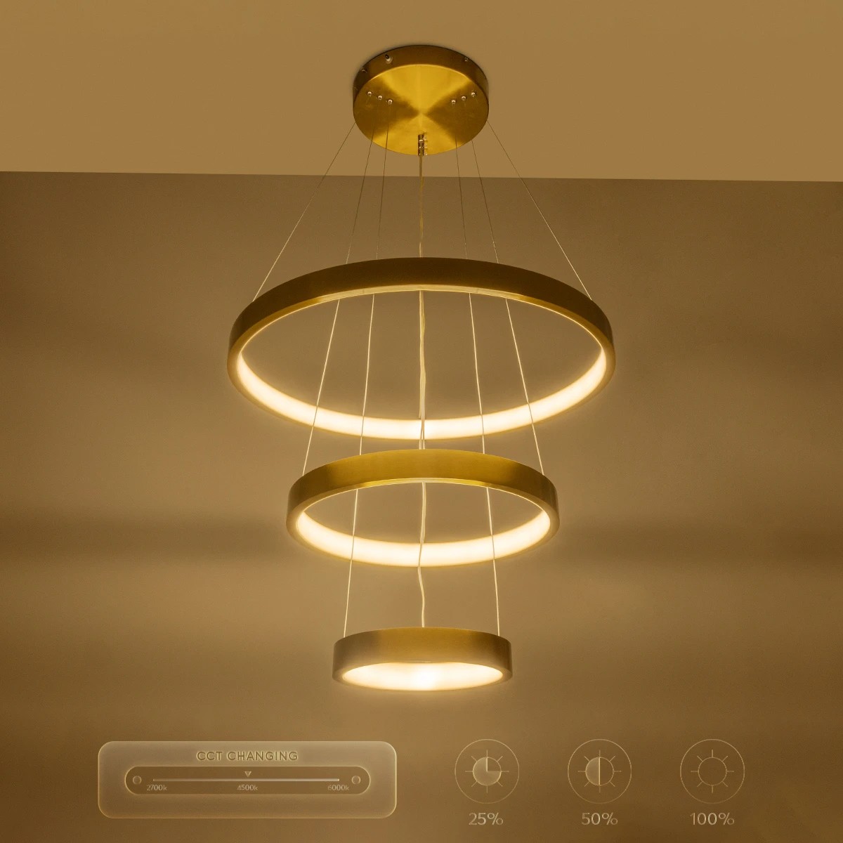 kelvo® NEMESIS KLV-101-0219-V2 Κρεμαστό Φωτιστικό Οροφής LED 100W 10000lm 180° AC 220-240V IP20 Ρυθμιζόμενο Λευκό CCT με Χειριστήριο από 2700K έως 6000K Dimmable - Lumileds SMD Chip - Χρυσό Πλατίνα - Μ60 x Π60 x Υ60cm - 3 Χρόνια Εγγύηση - Image 14